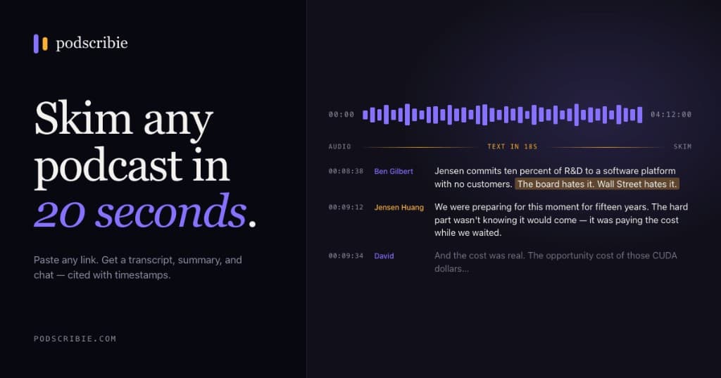 Speaker-labeled podcast transcript with timestamps, ready to export to a Claude Project.